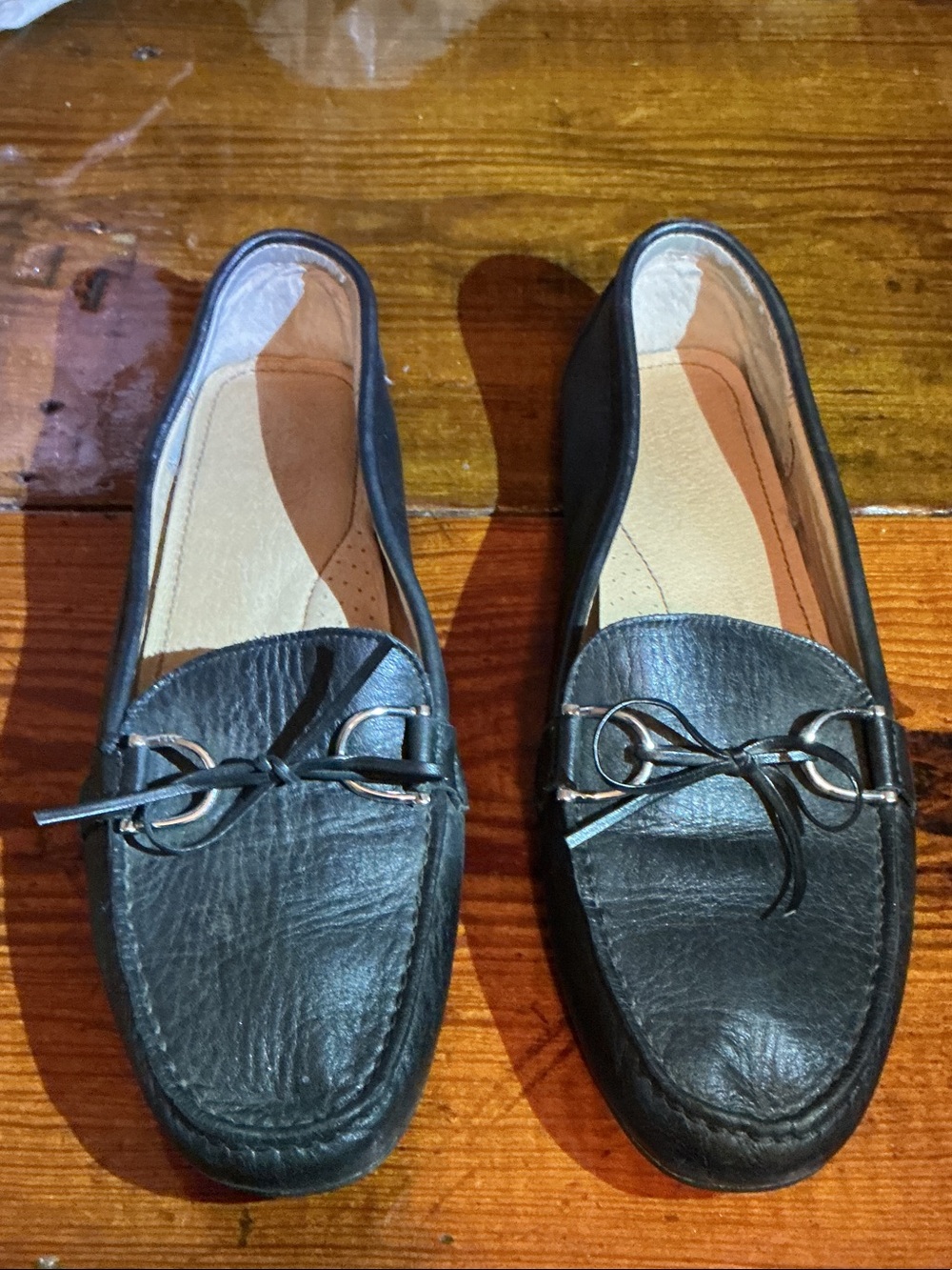 Ralph Lauren Black Leather Loafers with Bow Tie Accent